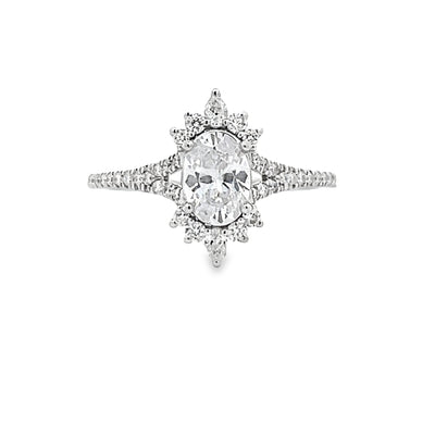 14k White Gold Pear Shape and Round Diamond Art Deco Halo Engagement Ring Setting (0.31ctw.)