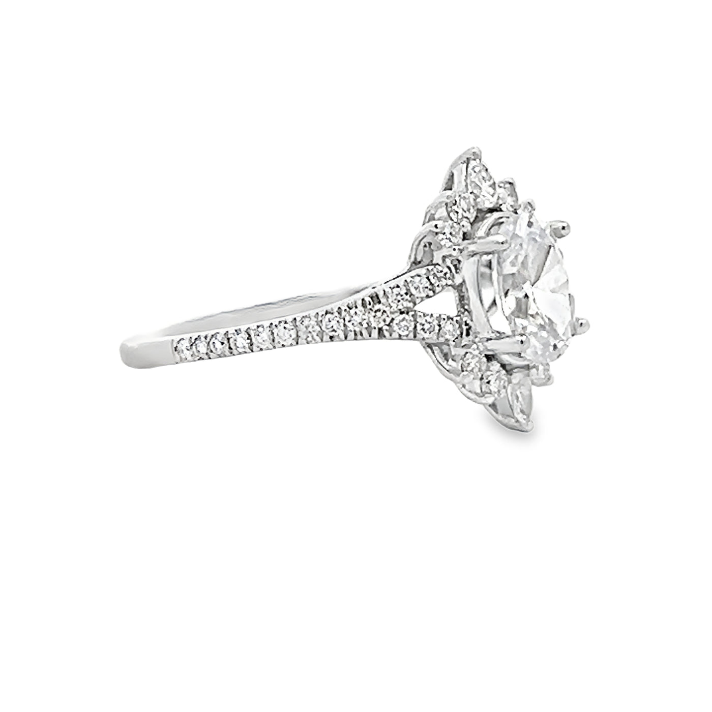 14k White Gold Pear Shape and Round Diamond Art Deco Halo Engagement Ring Setting (0.31ctw.)