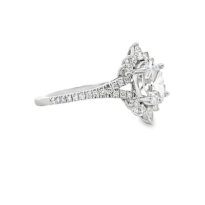 14k White Gold Pear Shape and Round Diamond Art Deco Halo Engagement Ring Setting (0.31ctw.)