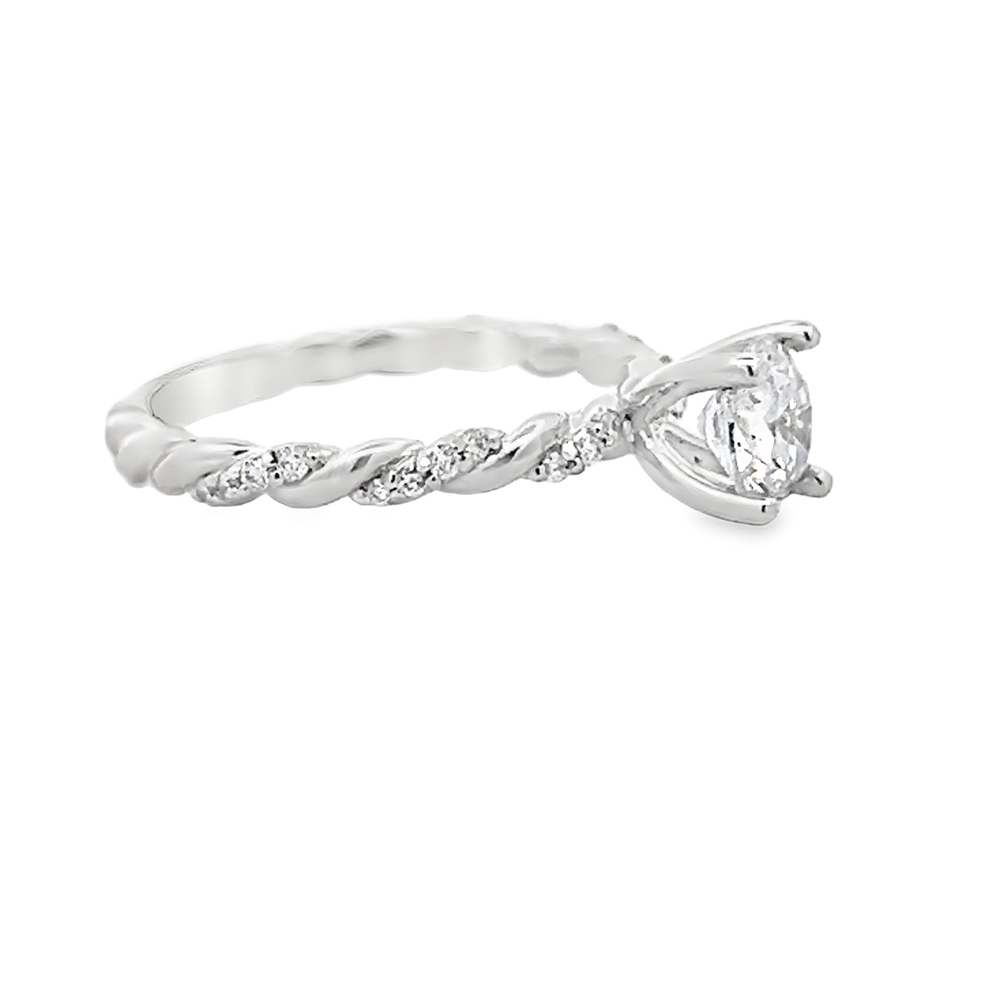 14k White Gold Round Diamond Prong Set Braided Twist Engagement Ring Setting (0.15ctw.)