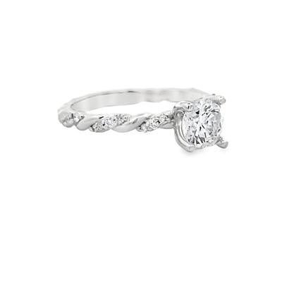 14k White Gold Round Diamond Prong Set Braided Twist Engagement Ring Setting (0.15ctw.)