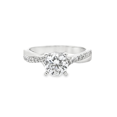 14k White Gold Round Diamond Prong Set Twist Engagement Ring Setting (0.20ctw.)