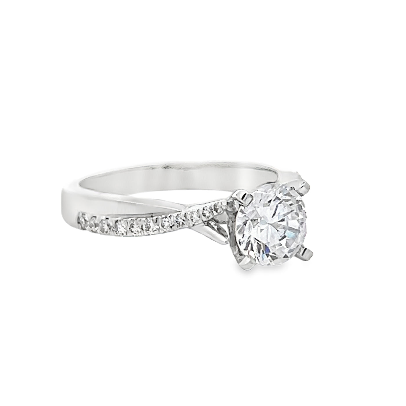 14k White Gold Round Diamond Prong Set Twist Engagement Ring Setting (0.20ctw.)