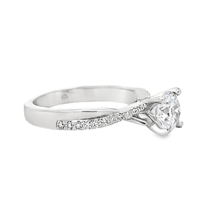 14k White Gold Round Diamond Prong Set Twist Engagement Ring Setting (0.20ctw.)