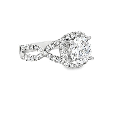 14k White Gold Round Diamond Prong Set Halo Twist Engagement Ring Setting (0.72ctw.)