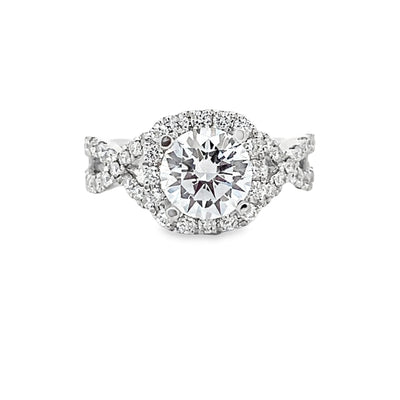 14k White Gold Round Diamond Prong Set Halo Twist Engagement Ring Setting (0.72ctw.)