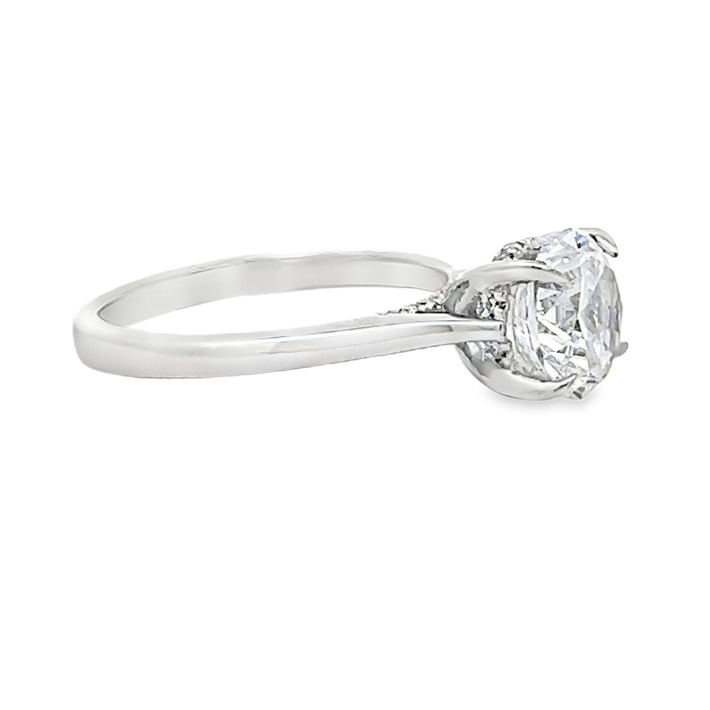 14k White Gold Round Diamond Prong Set Hidden Halo Engagement Ring Setting (0.13ctw.)