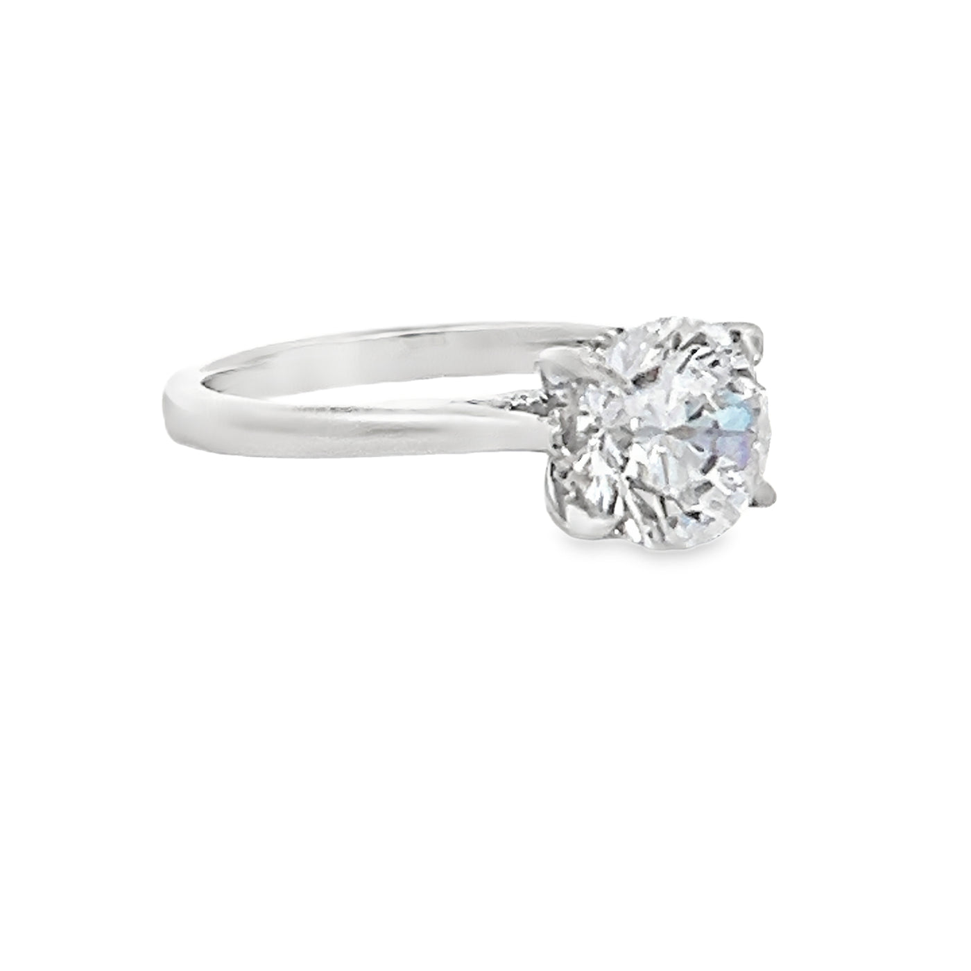 14k White Gold Round Diamond Prong Set Hidden Halo Engagement Ring Setting (0.13ctw.)