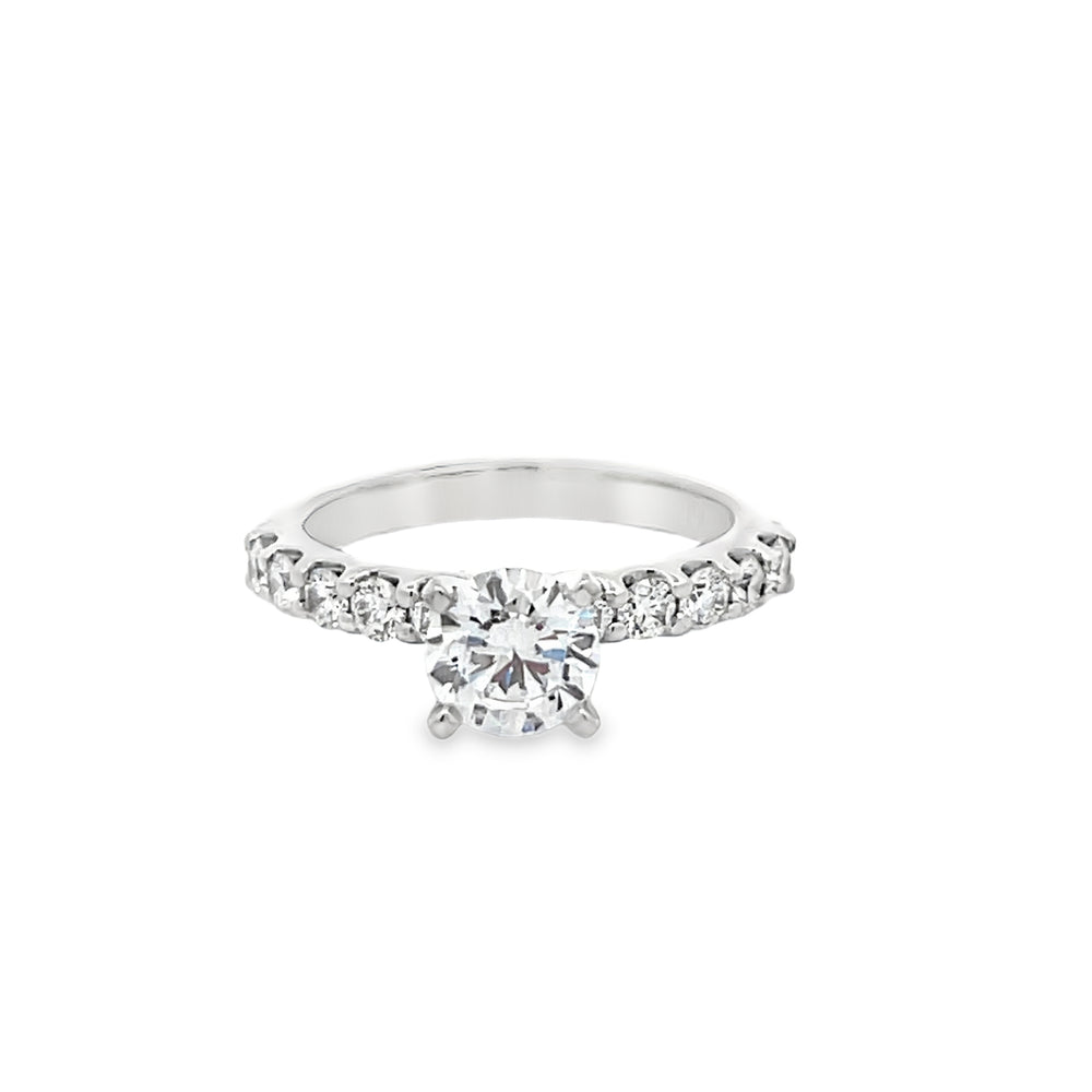 14k White Gold Round Diamond Shared Prong Engagement Ring Setting (0.65ctw.)