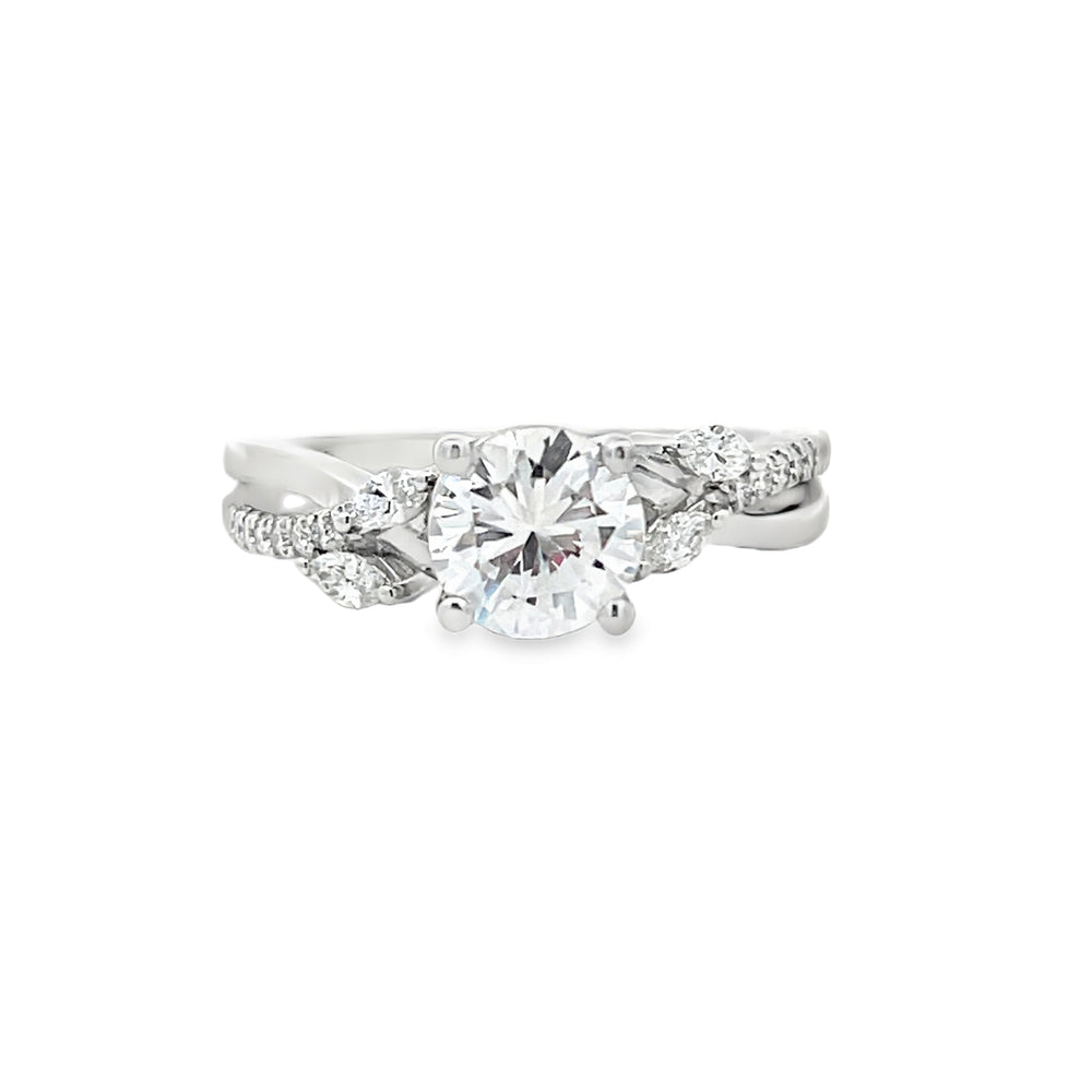 14k White Gold Marquise and Round Diamond Twist Engagement Ring Setting (0.24ctw.)