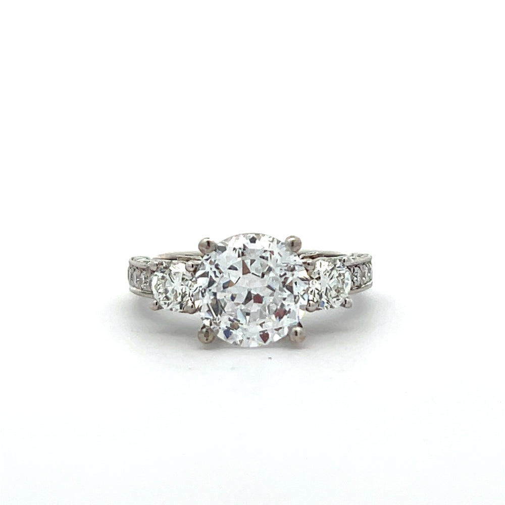 14k White Gold Round Diamond Three Stone Engagement Ring Setting (1.05ctw.)
