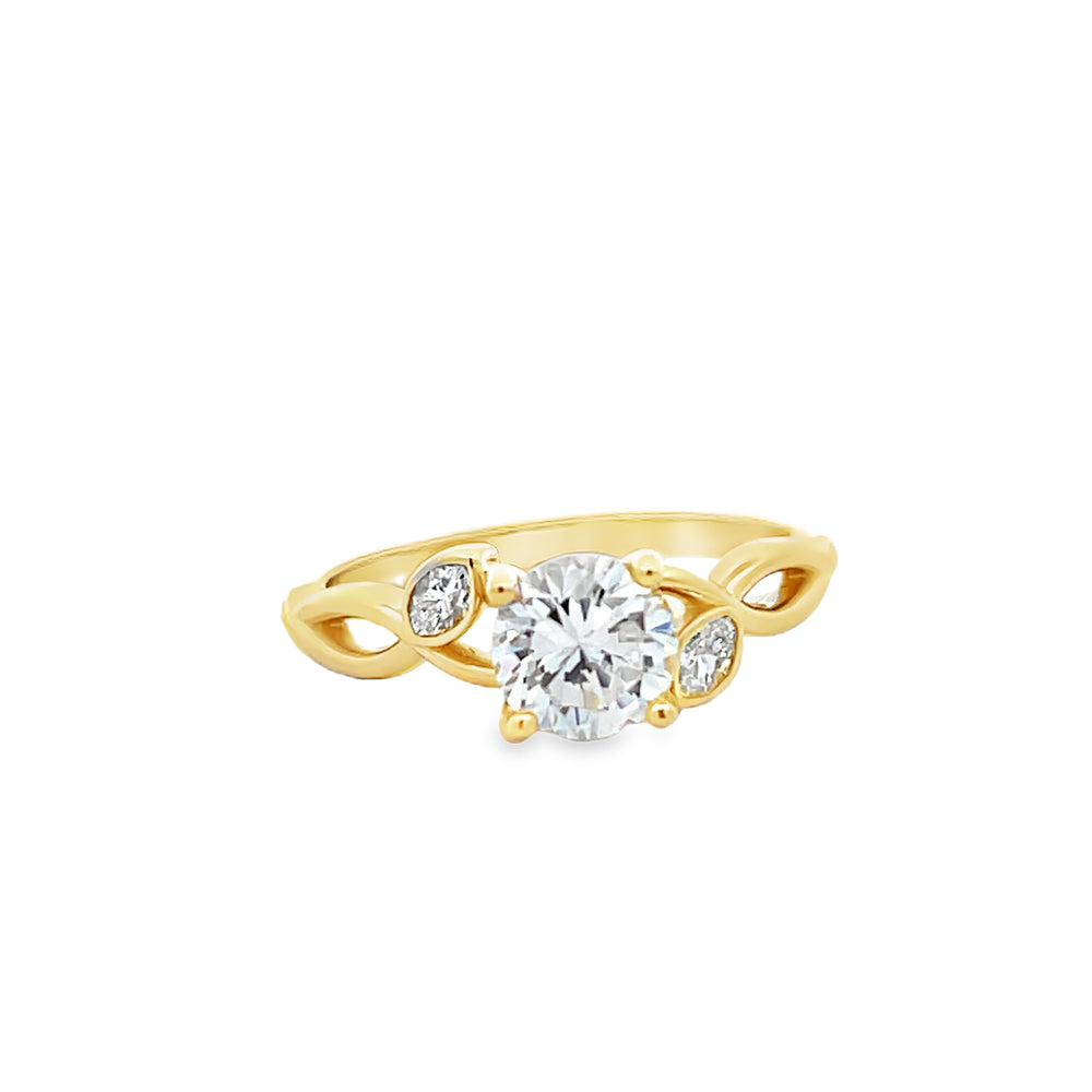 14k Yellow Gold Bezel Set Marquise Cut Diamond Twist Engagement Ring Setting for a Round Center Stone (0.24ctw)