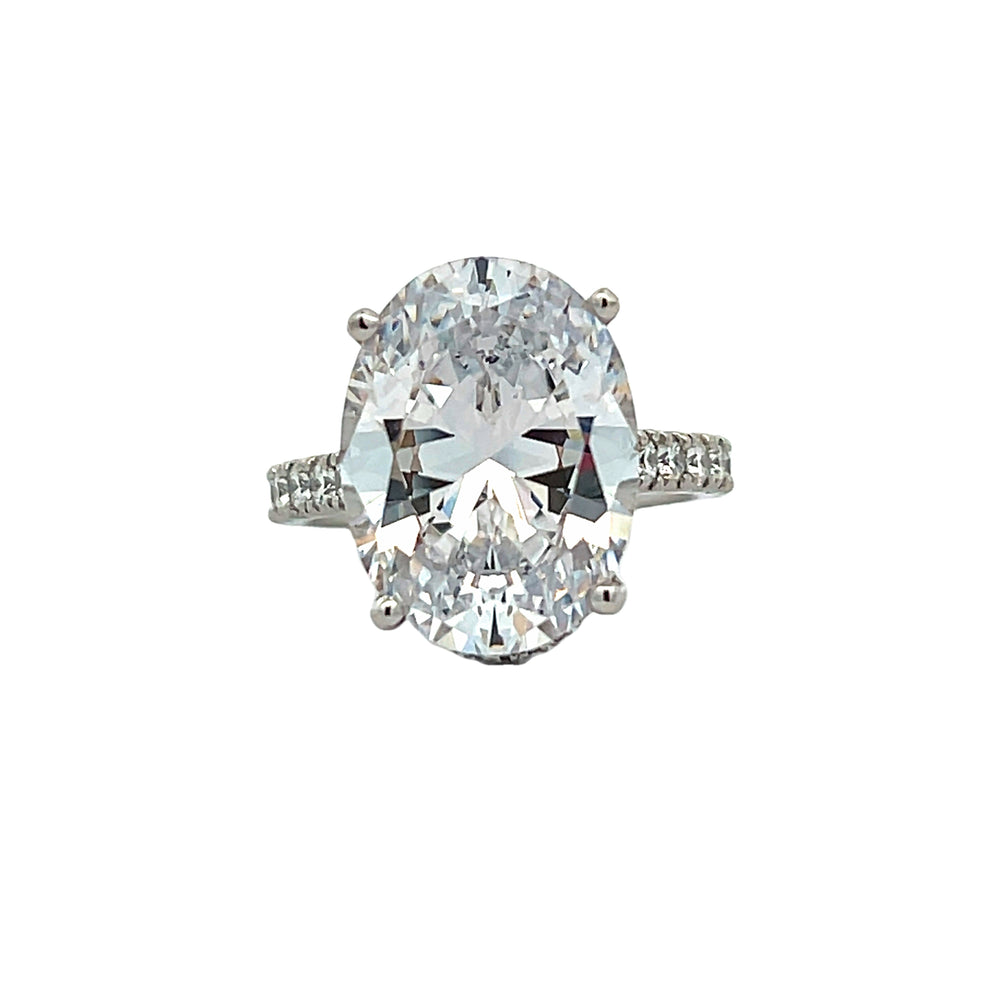 Platinum Round Diamond Prong Set Hidden Halo Engagement Ring Setting for an Oval Center Stone (1.15ctw.)