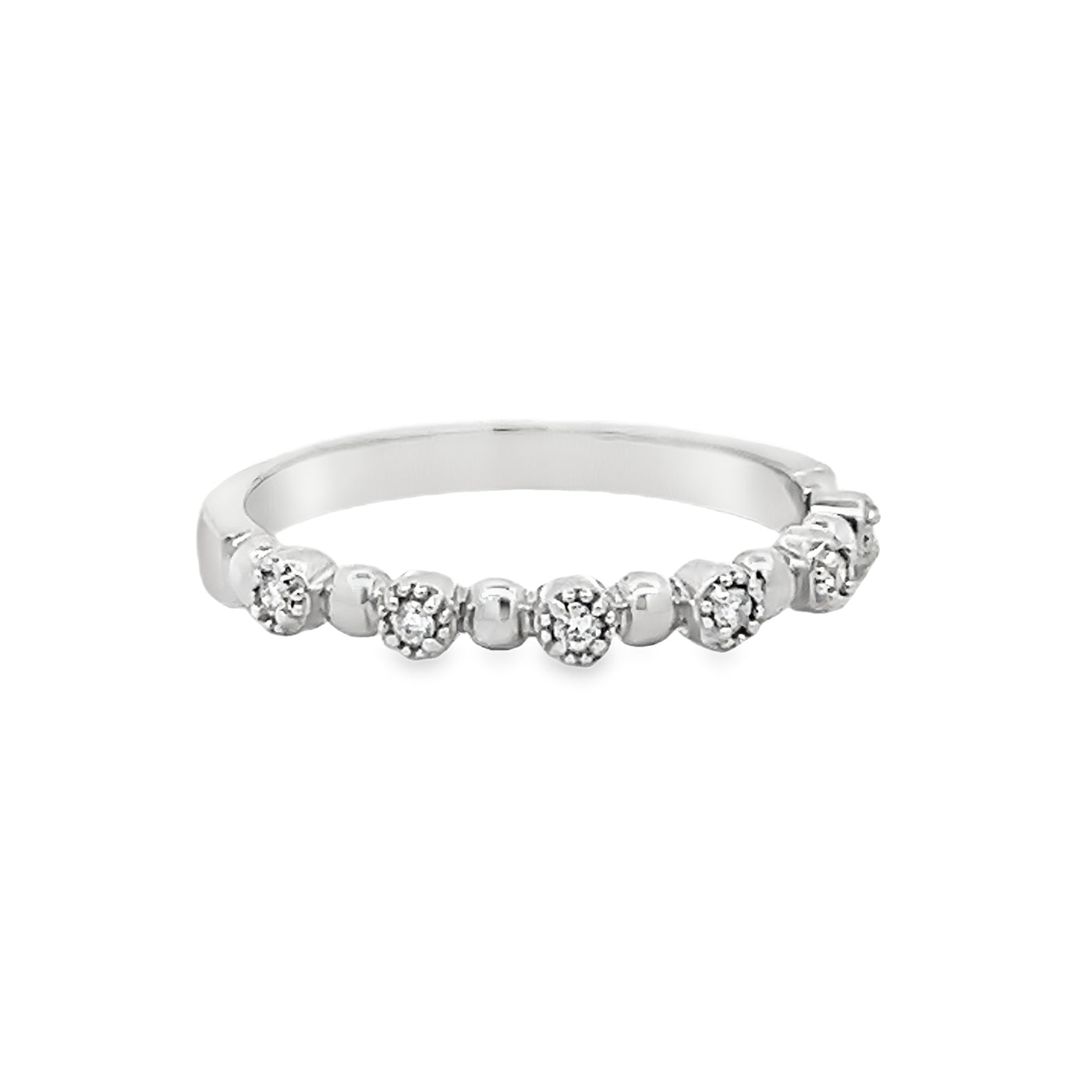 14k White Gold Round Diamond Stackable Beaded Anniversary Band (0.06ctw.)