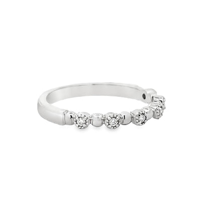 14k White Gold Round Diamond Stackable Beaded Anniversary Band (0.06ctw.)