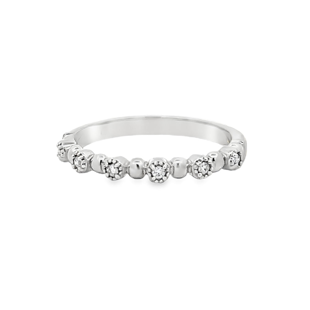 14k White Gold Round Diamond Stackable Beaded Anniversary Band (0.06ctw.)