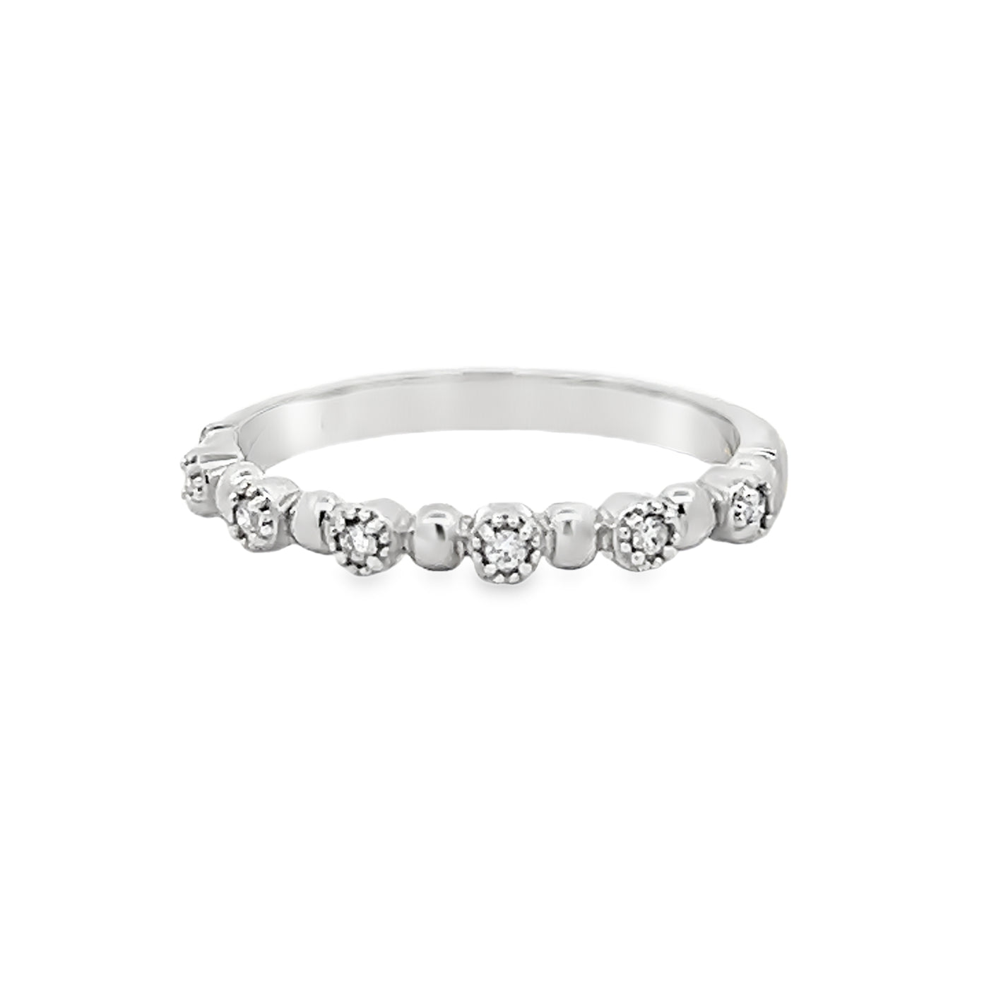 14k White Gold Round Diamond Stackable Beaded Anniversary Band (0.06ctw.)