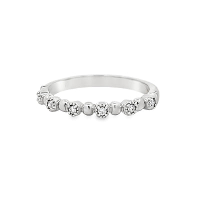 14k White Gold Round Diamond Stackable Beaded Anniversary Band (0.06ctw.)