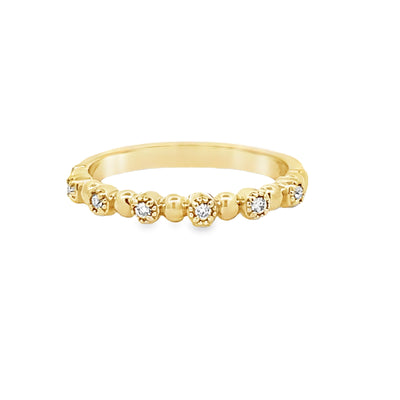 14k Yellow Gold Round Diamond Stackable Beaded Anniversary Band (0.06ctw.)