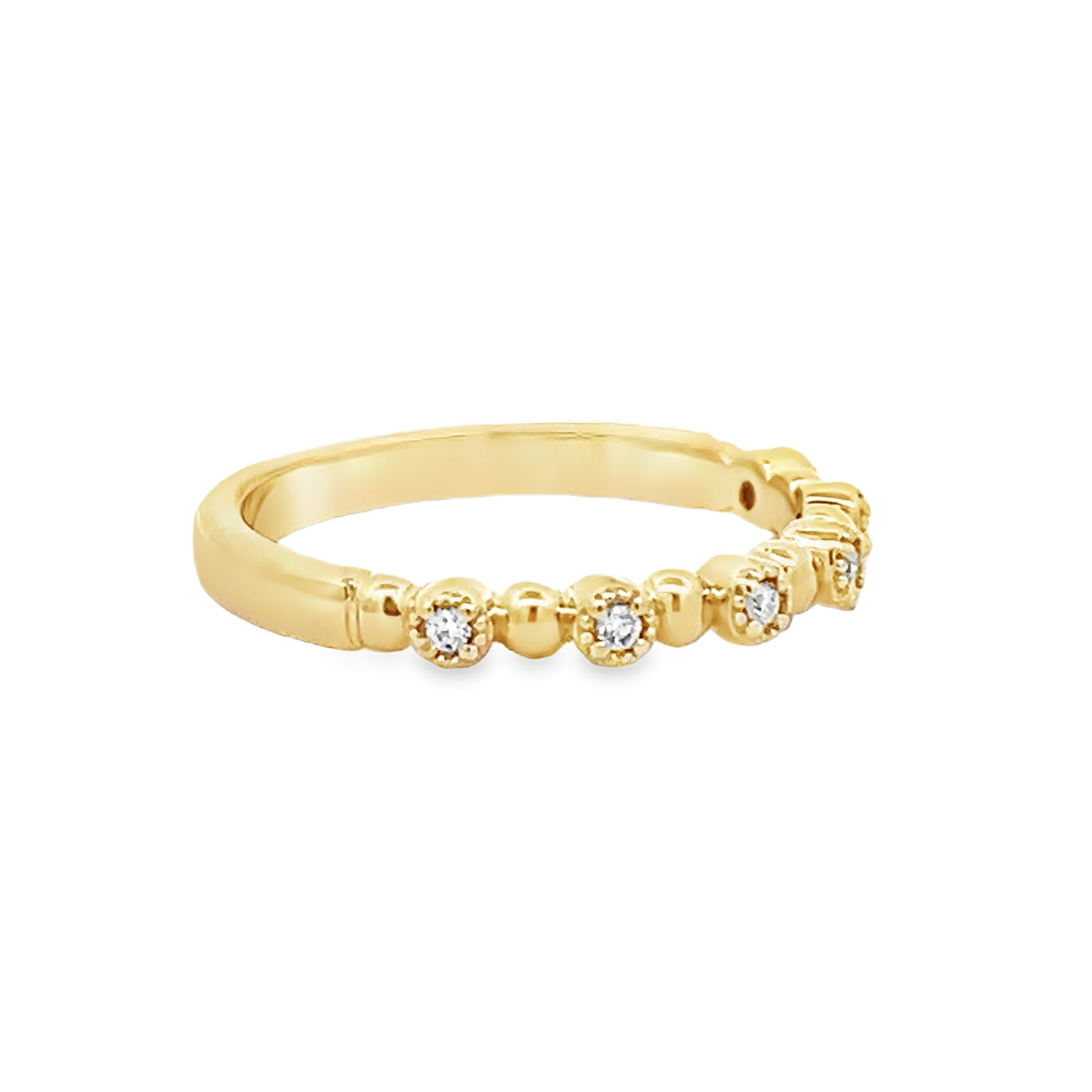 14k Yellow Gold Round Diamond Stackable Beaded Anniversary Band (0.06ctw.)