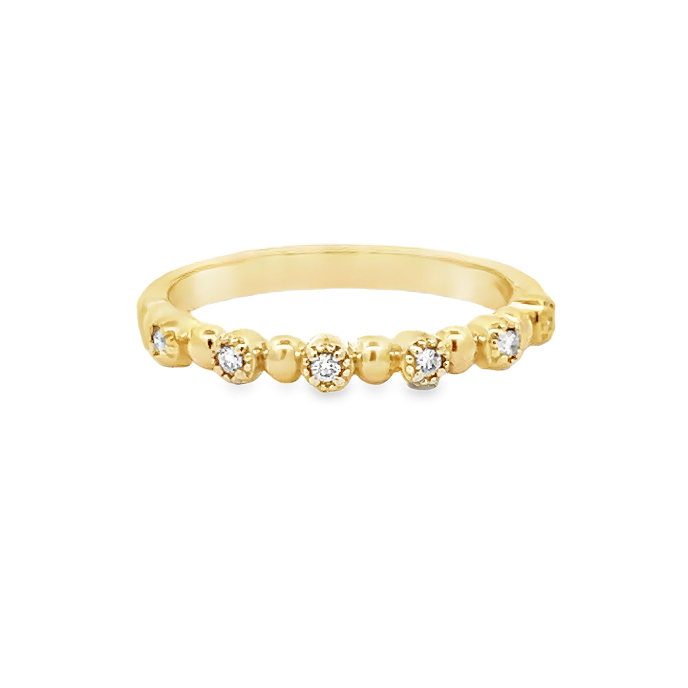 14k Yellow Gold Round Diamond Stackable Beaded Anniversary Band (0.06ctw.)