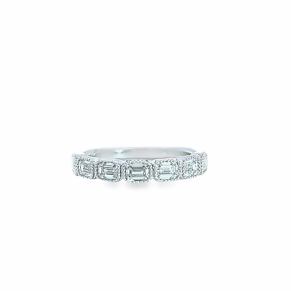 14k White Gold Emerald Cut Diamond Bezel Anniversary Band (0.99ctw.)