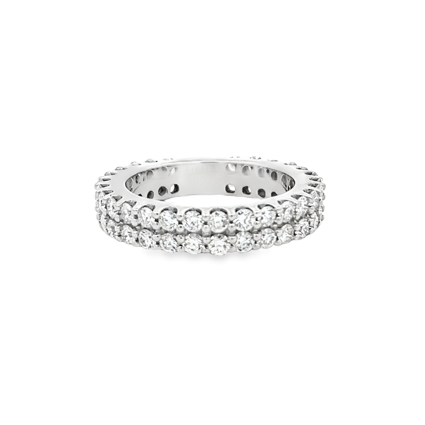 14k White Gold Round Diamond Double Row Anniversary Band (2.40ctw.)