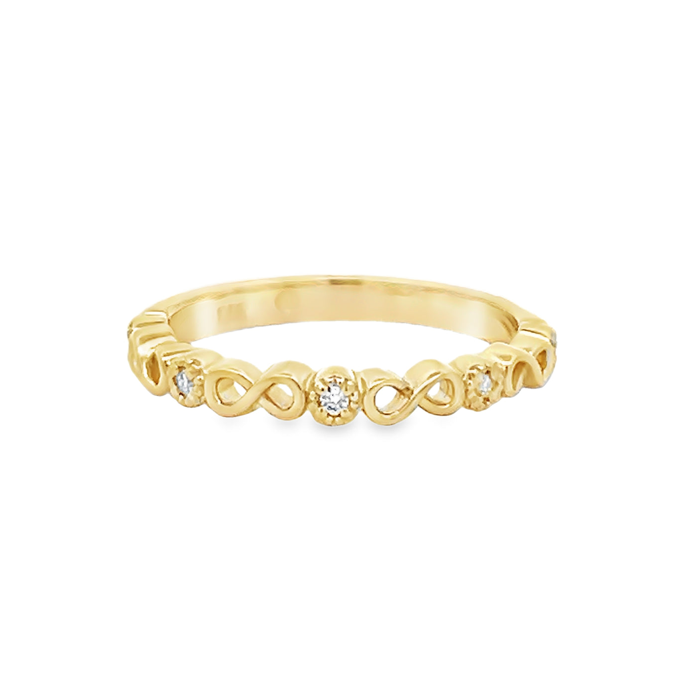 14k Yellow Gold Round Diamond Bezel Set Infinity Anniversary Band (0.05ctw.)