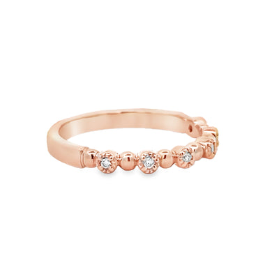 14k Rose Gold Round Diamond Stackable Beaded Anniversary Band (0.06ctw.)