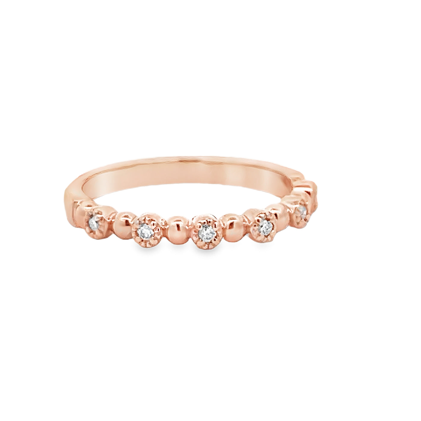 14k Rose Gold Round Diamond Stackable Beaded Anniversary Band (0.06ctw.)