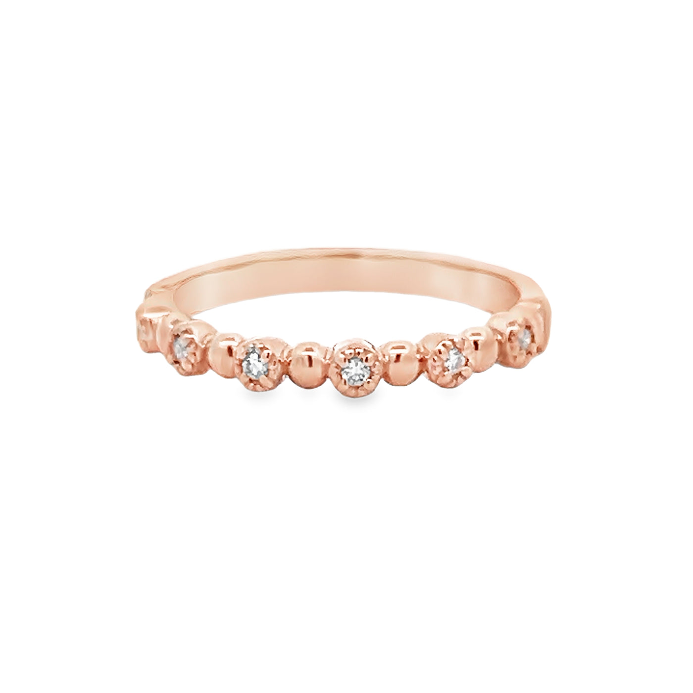 14k Rose Gold Round Diamond Stackable Beaded Anniversary Band (0.06ctw.)