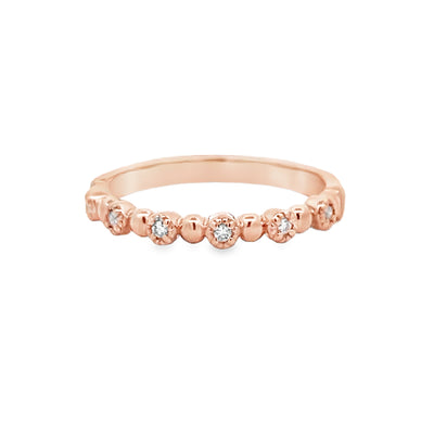 14k Rose Gold Round Diamond Stackable Beaded Anniversary Band (0.06ctw.)