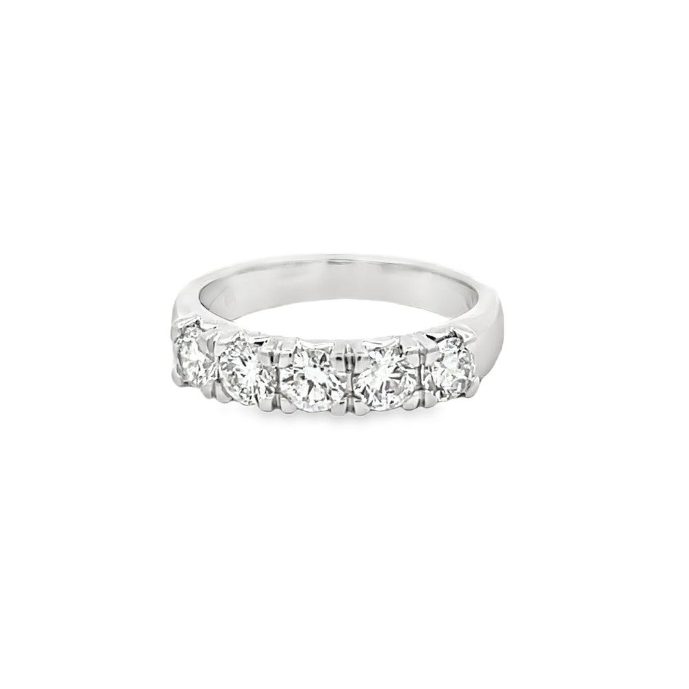 14k White Gold French Set Round Brilliant Cut Diamond Anniversary Band (1.18ctw.)