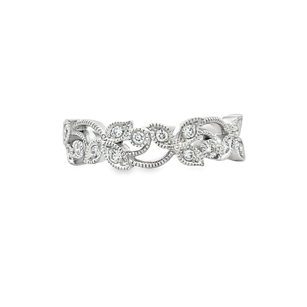 14k White Gold Round Diamond Leaf and Vine Anniversary Band (0.15ctw.)