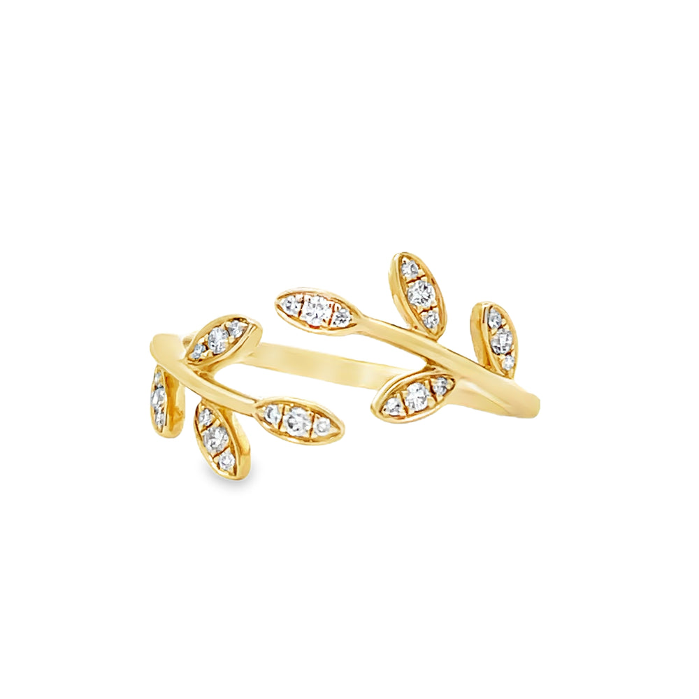 14k Yellow Gold Round Diamond Bypass Leaf Anniversary Band (0.12ctw.)