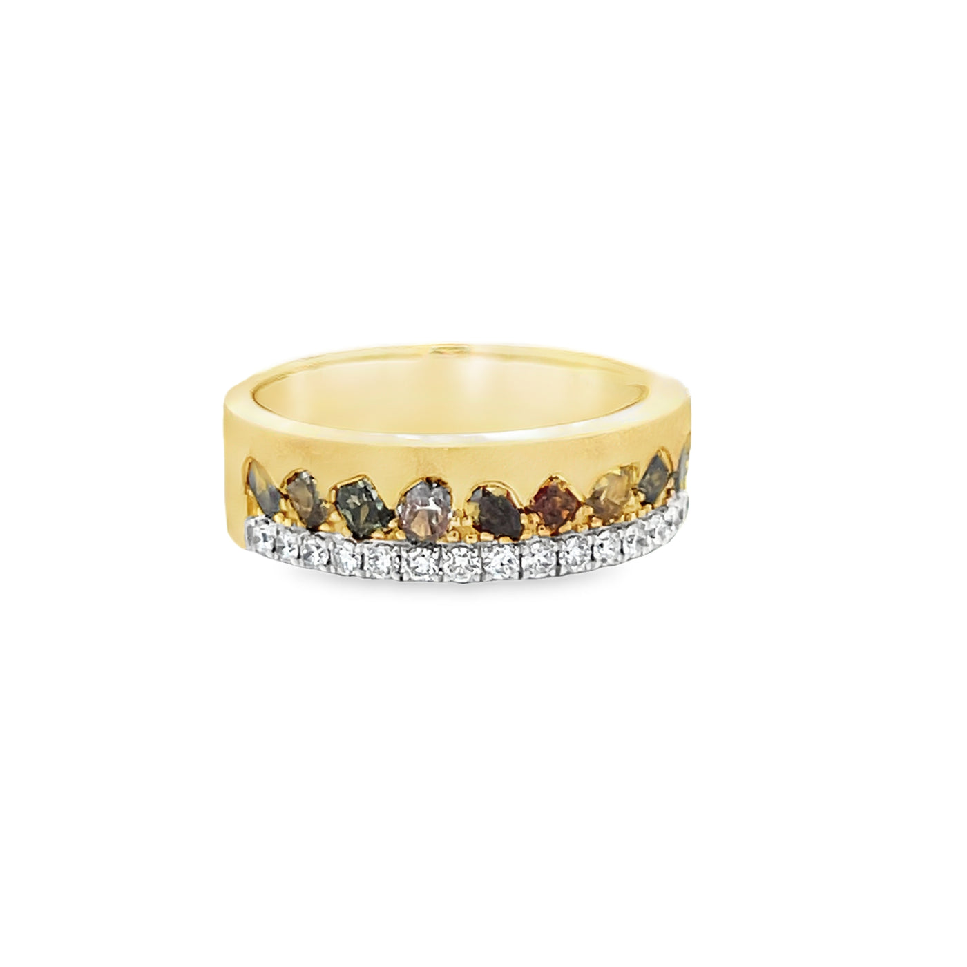 18k Yellow Gold Fancy Color and White Diamond Anniversary Band (0.92ctw.)