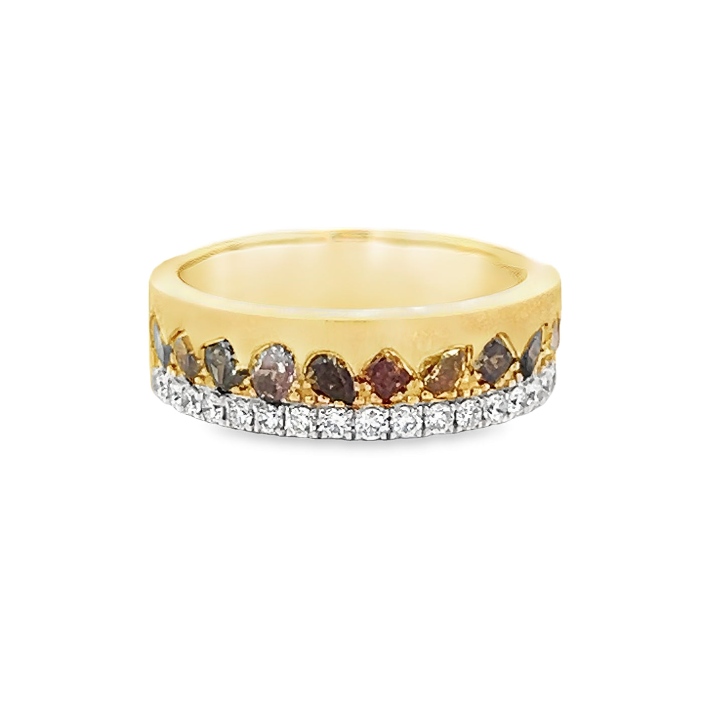 18k Yellow Gold Fancy Color and White Diamond Anniversary Band (0.92ctw.)