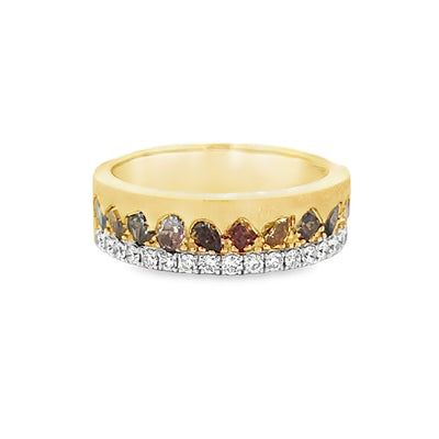 18k Yellow Gold Fancy Color and White Diamond Anniversary Band (0.92ctw.)