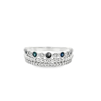 14k White Gold Round Sapphire and Diamond Tiara Anniversary Band (0.19ctw.)