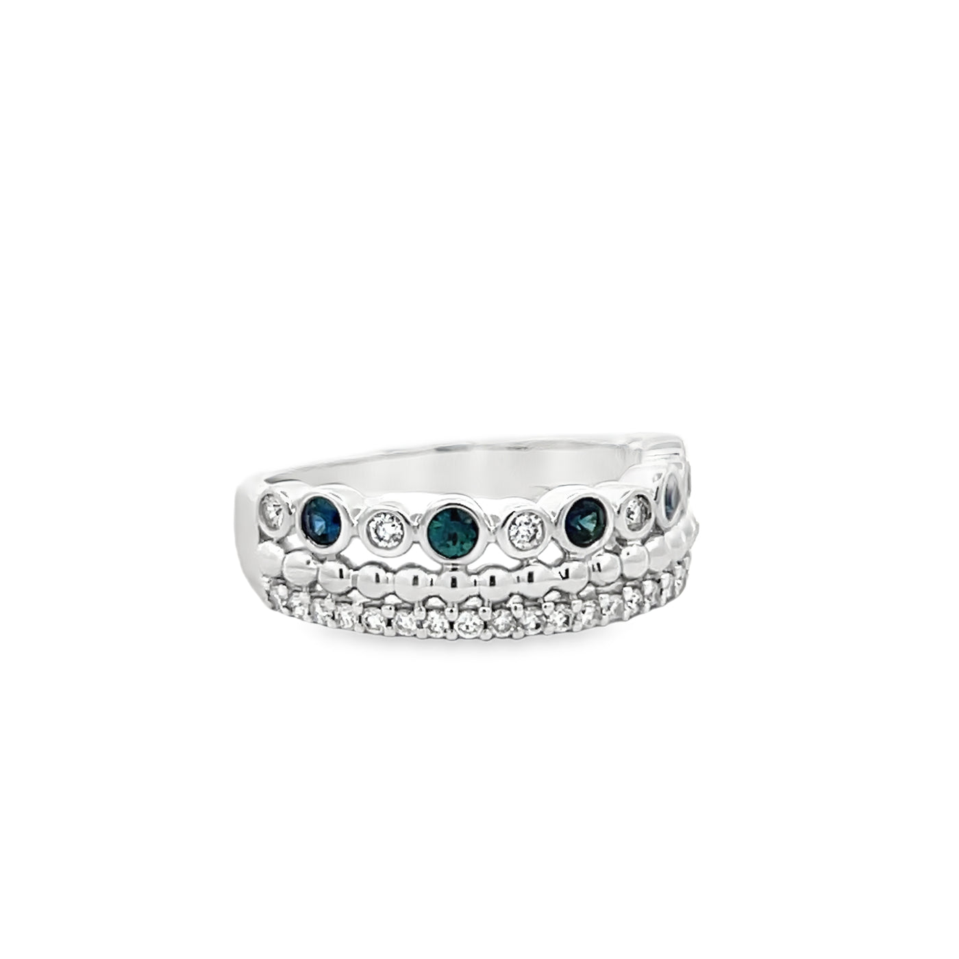 14k White Gold Round Sapphire and Diamond Tiara Anniversary Band (0.19ctw.)