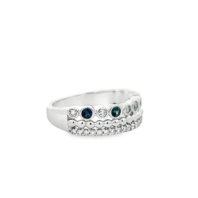 14k White Gold Round Sapphire and Diamond Tiara Anniversary Band (0.19ctw.)