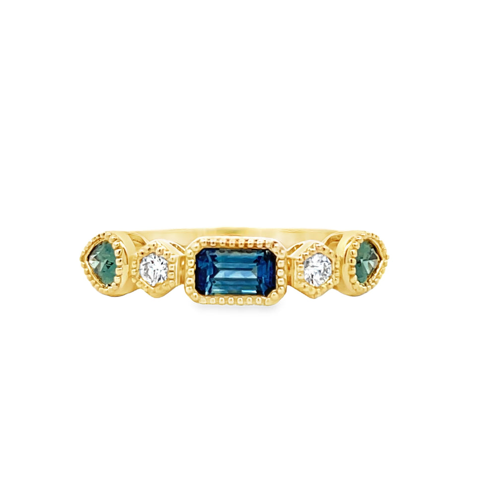 14k Yellow Gold Sapphire and Diamond Bezel Set Anniversary Band (0.74ctw.)