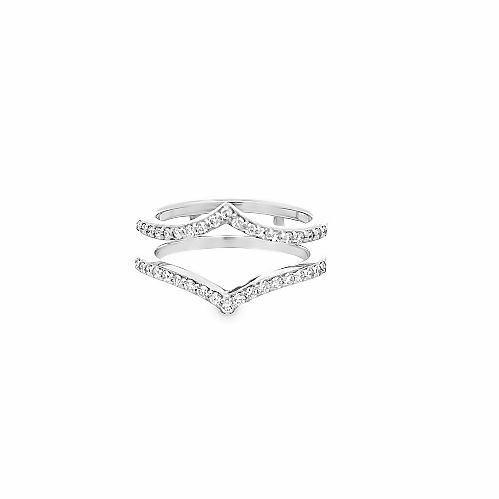 14k White Gold Round Diamond Chevron Style Insert Wedding Band (0.32ctw.)