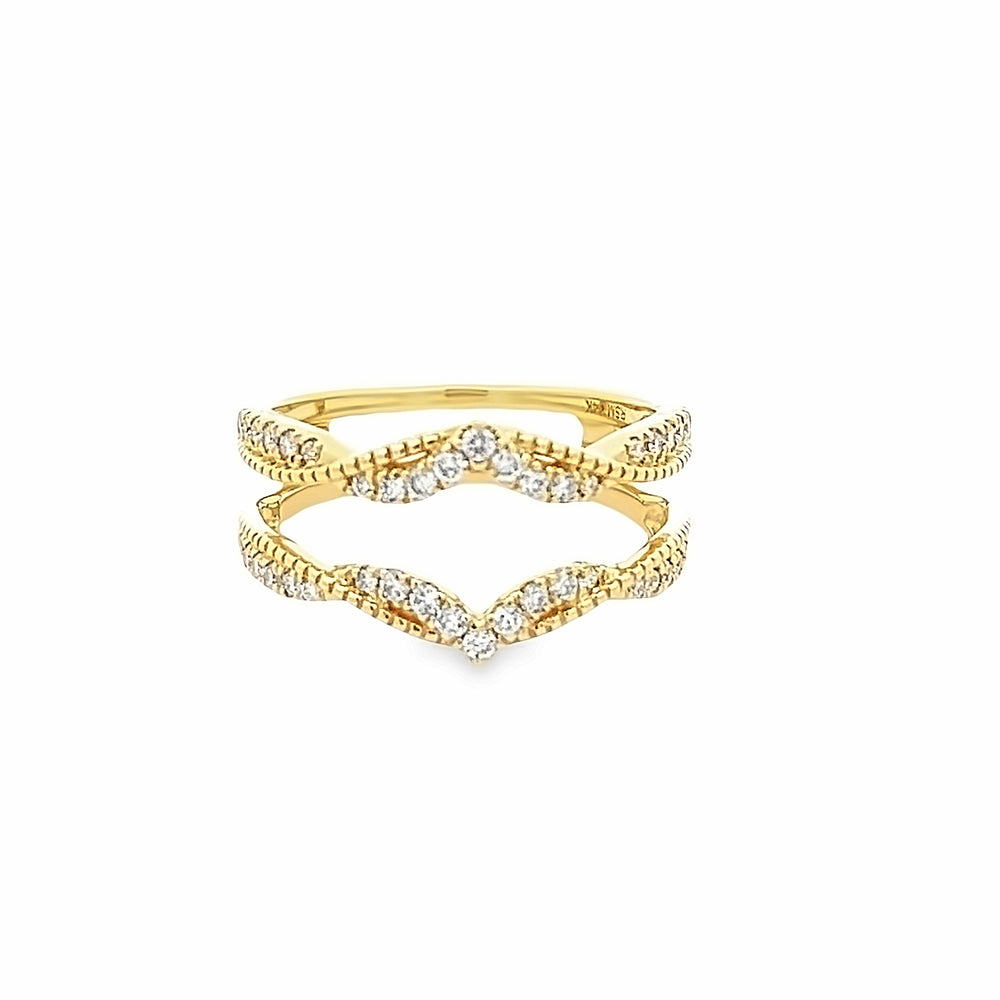 14k Yellow Gold Round Diamond Chevron Style Insert Wedding Band (0.37ctw.)