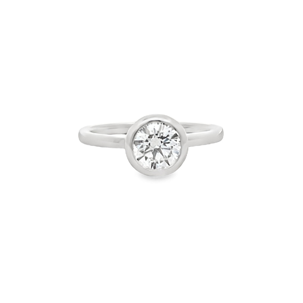 14k White Gold Bezel Set Round Lab Grown Diamond Solitaire Engagement Ring (1.01ct.)