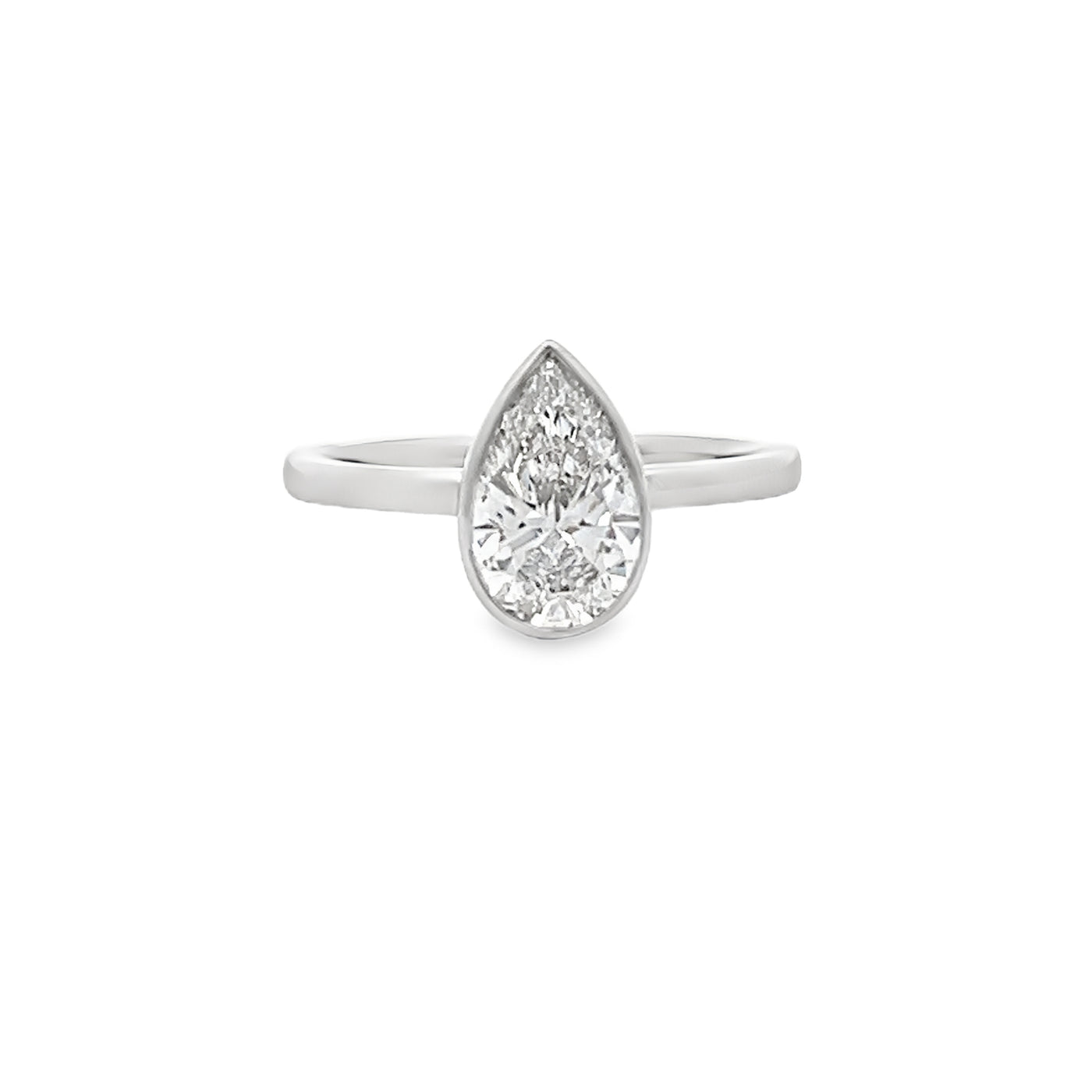 14k White Gold Bezel Set Pear Shape Lab Grown Diamond Solitaire Engagement Ring (1.55ct.)