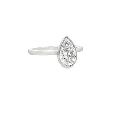 14k White Gold Bezel Set Pear Shape Lab Grown Diamond Solitaire Engagement Ring (1.55ct.)