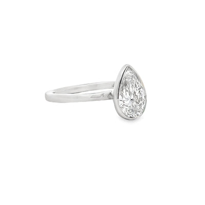 14k White Gold Bezel Set Pear Shape Lab Grown Diamond Solitaire Engagement Ring (1.55ct.)