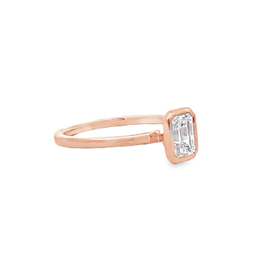 14k Rose Gold Bezel Set Emerald Cut Lab Grown Diamond Solitaire Engagement Ring (0.73ct.)