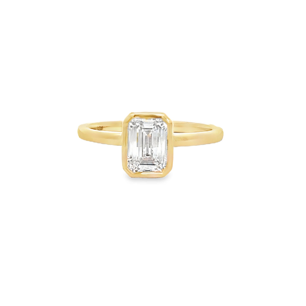 14k Yellow Gold Bezel Set Emerald Cut Lab Grown Diamond Solitaire Engagement Ring (1.59ct.)